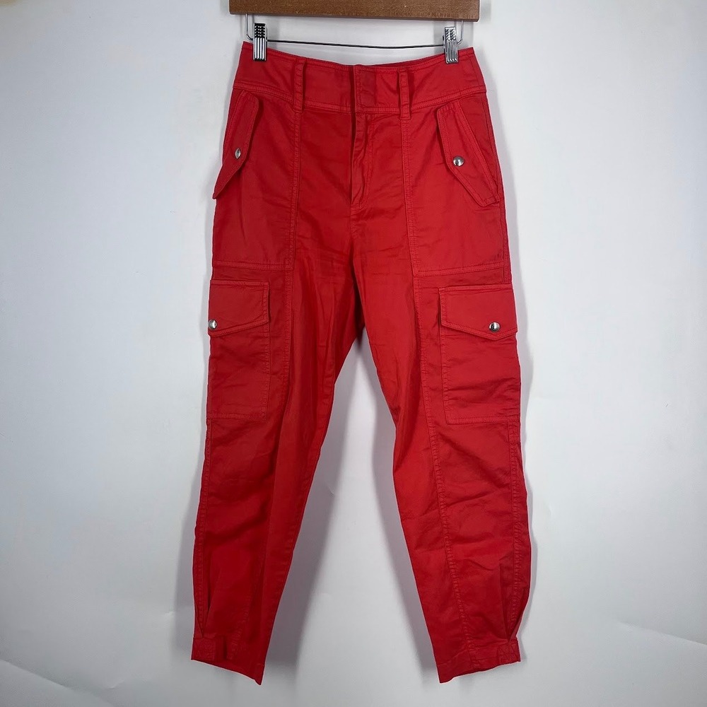 Lauren Ralph Lauren Womens Red Cargo Utility Tapered Pants Size 0 Cotton Blend